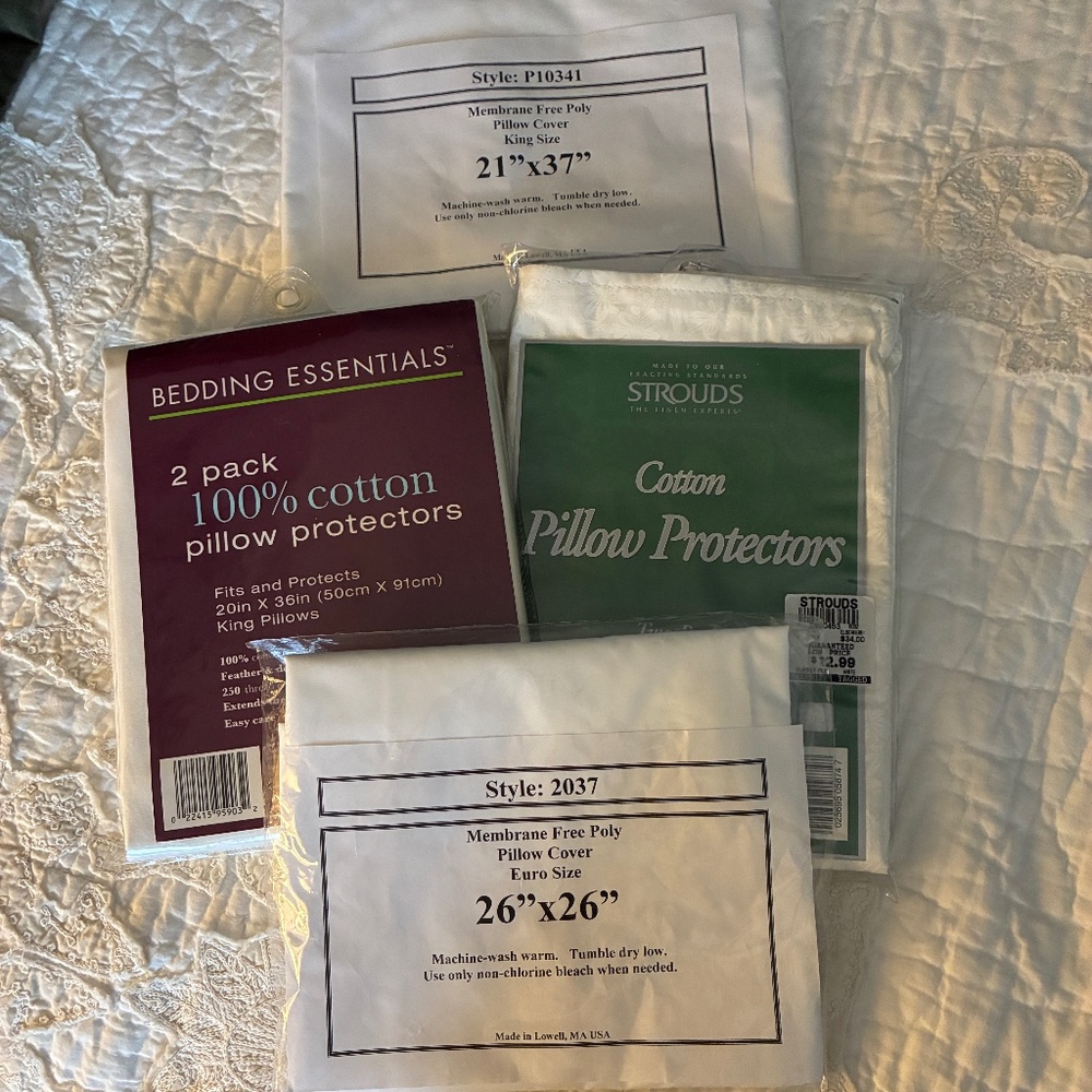 NWT 4 King Cotton, 1 King and 1 Euro Allergy Zippered Pillow Protectors